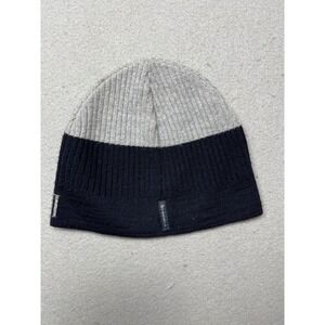 Armani Junior Beanie Ribbed Knit Navy Grey One Size Kids